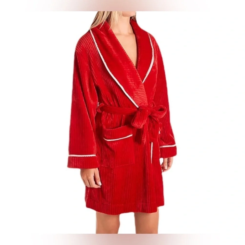 Kate Spade Red & White Shawl Collar Robe